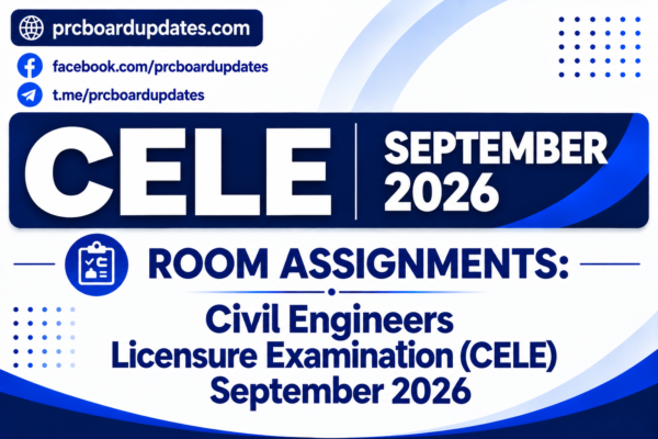 Room Assignments: Civil Engineers Licensure Examination CELE September 2026