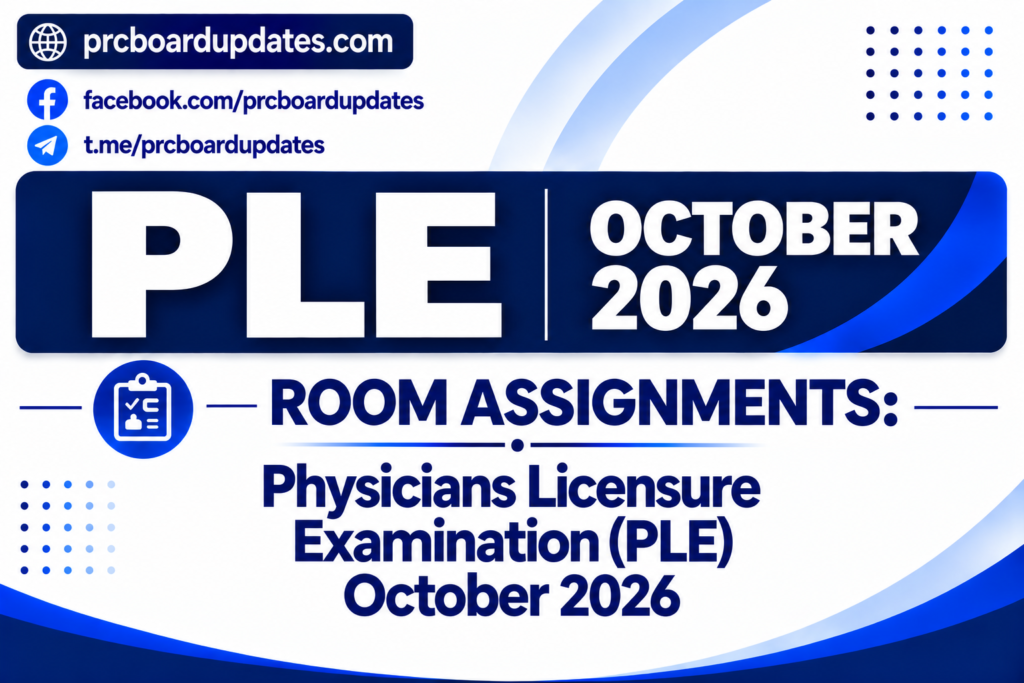 Room Assignments: Physicians Licensure Examination PLE October 2026