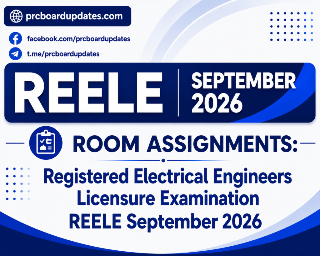 Room Assignments: Registered Electrical Engineers Licensure Examination REELE September 2026