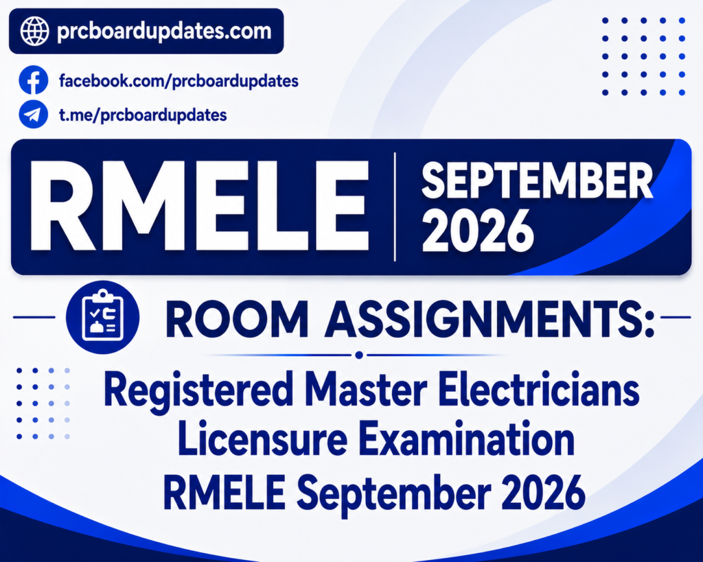 Room Assignments: Registered Master Electricians Licensure Examination RMELE September 2026