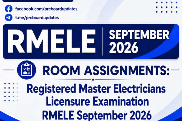 Room Assignments: Registered Master Electricians Licensure Examination RMELE September 2026