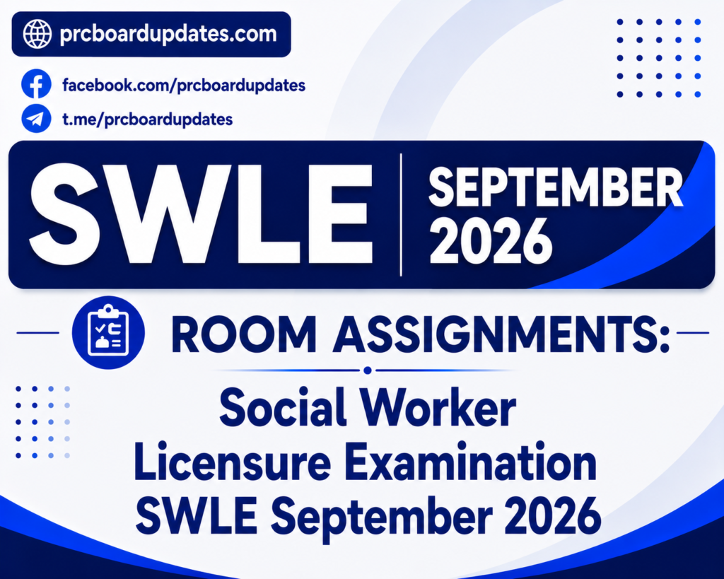 Room Assignments: Social Worker Licensure Examination SWLE September 2026