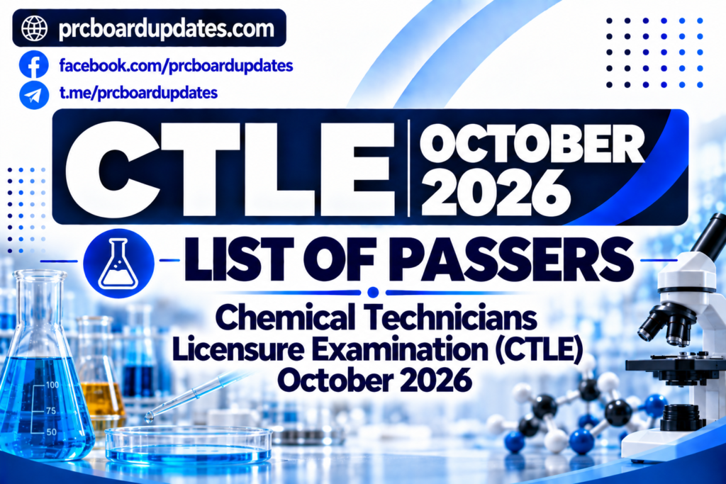 List of Passers: Chemical Technicians Licensure Examination CTLE October 2026