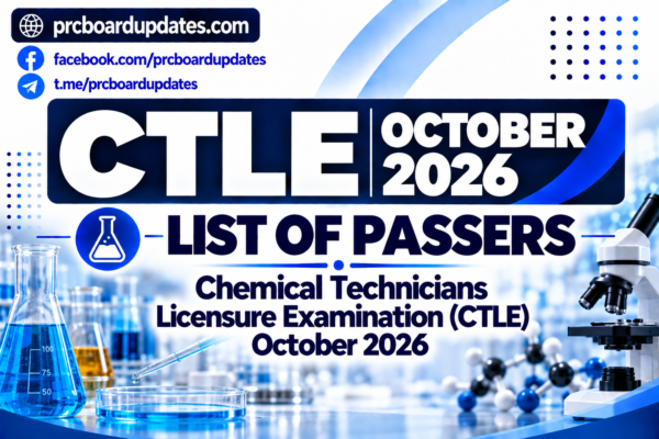 List of Passers: Chemical Technicians Licensure Examination CTLE October 2026