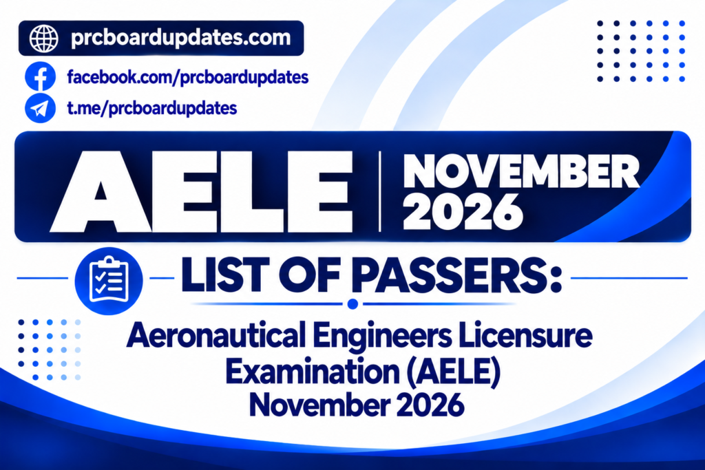 List of Passers: Aeronautical Engineers Licensure Examination AELE November 2026