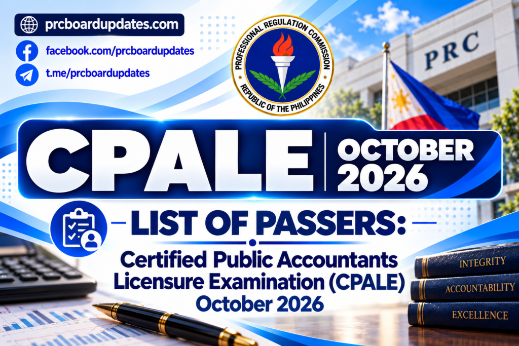 List of Passers: Certified Public Accountants Licensure Examination CPALE October 2026