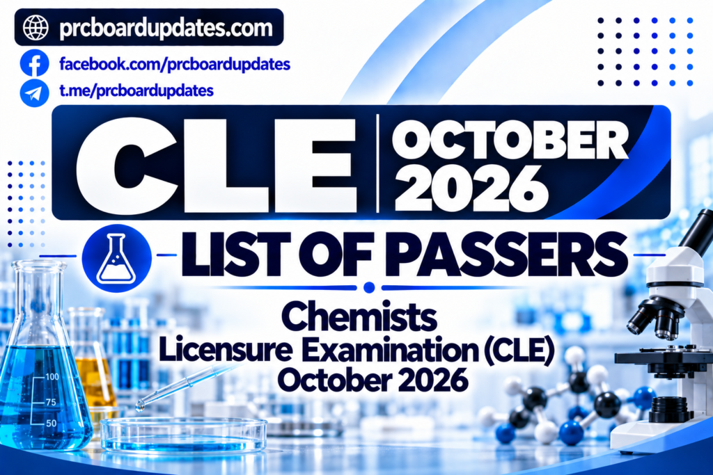 List of Passers: Chemists Licensure Examination CLE October 2026