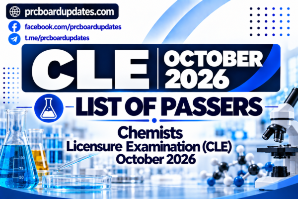 List of Passers: Chemists Licensure Examination CLE October 2026