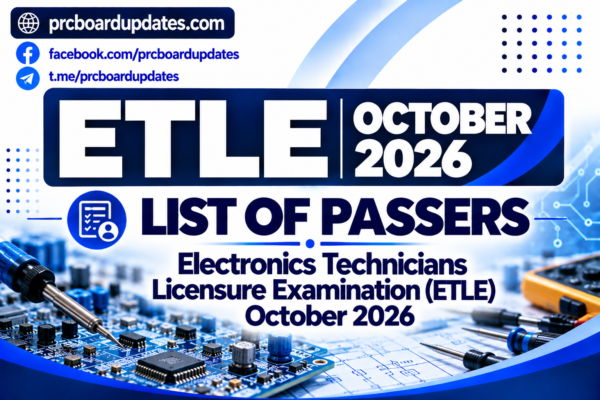 List of Passers: Electronics Technicians Licensure Examination ETLE October 2026