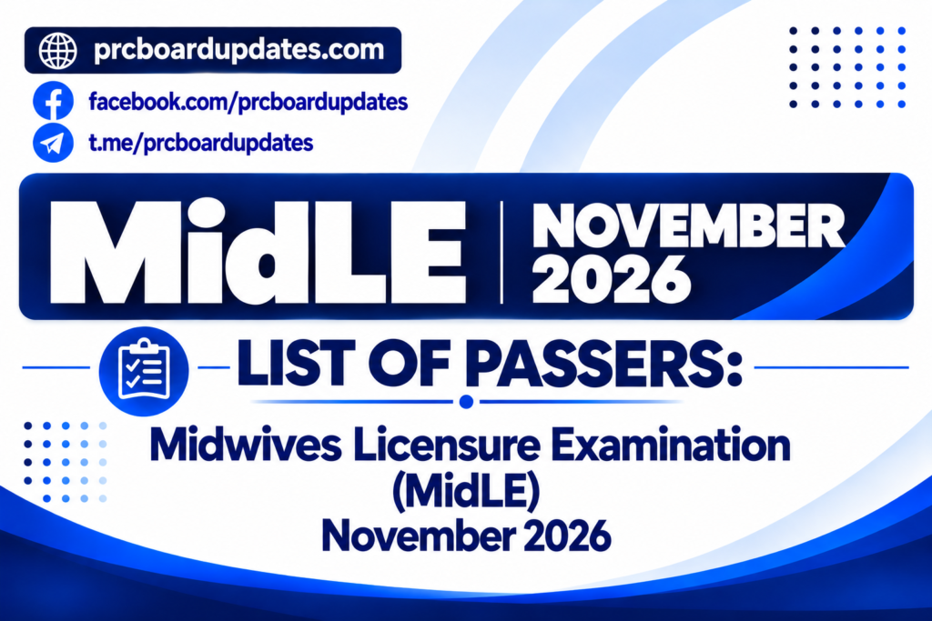 List of Passers: Midwives Licensure Examination MidLE November 2026