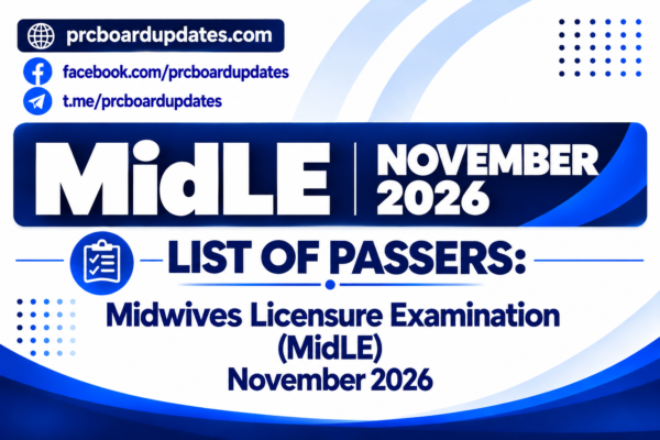 List of Passers: Midwives Licensure Examination MidLE November 2026