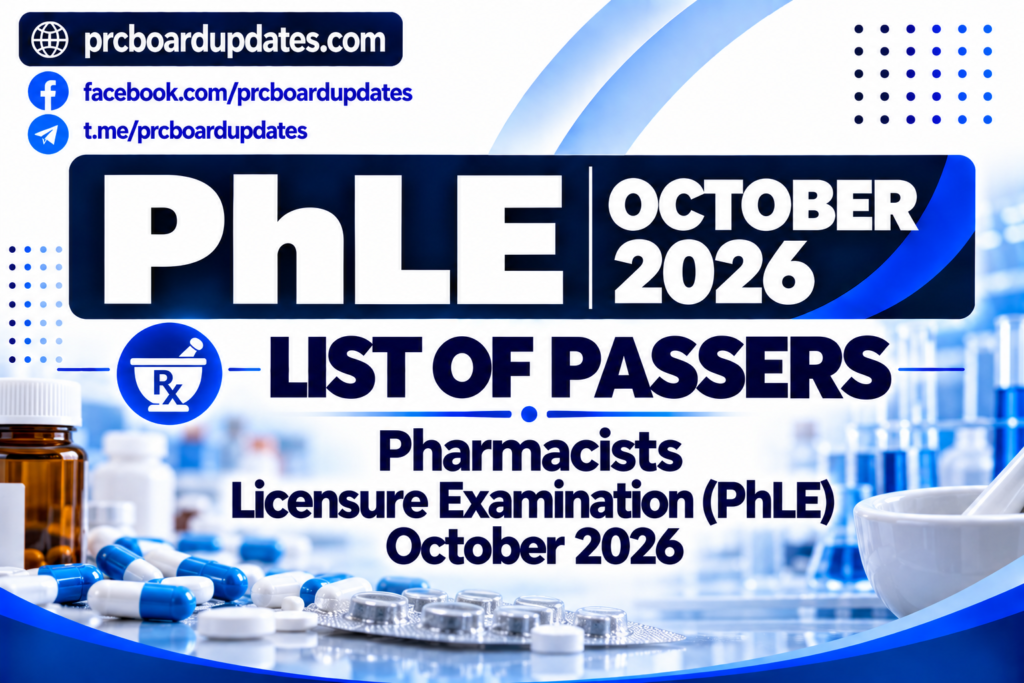 List of Passers: Pharmacists Licensure Examination PhLE October 2026