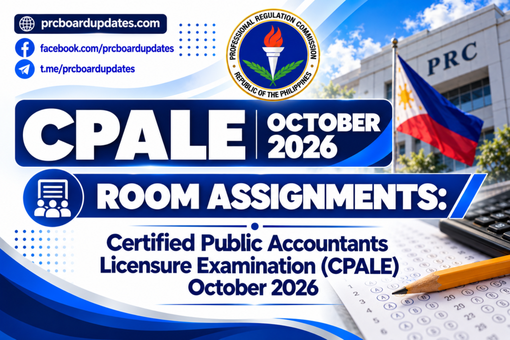 Room Assignments: Certified Public Accountants Licensure Examination CPALE October 2026