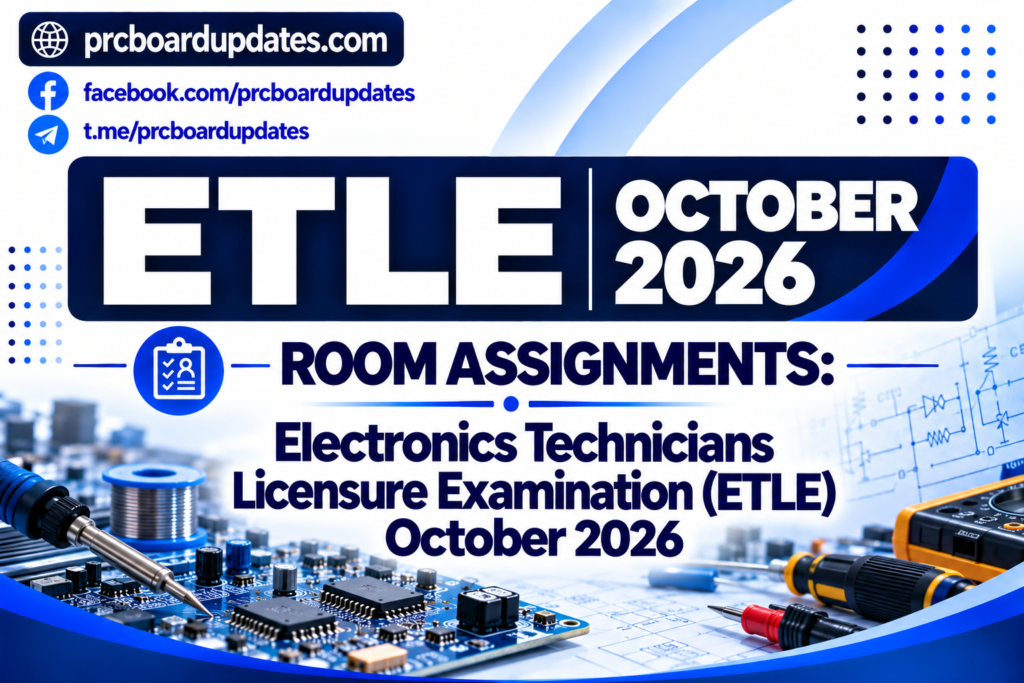 Room Assignments: Electronics Technicians Licensure Examination ETLE October 2026