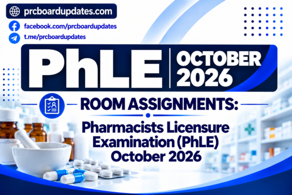 Room Assignments: Pharmacists Licensure Examination PhLE October 2026